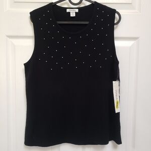 Hampshire Studio Luxelon Black Pearl Beaded Sleeveless Sweater